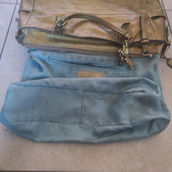 Coach Metallic Gold Patent Leather Tote Bag Chain Handles Large Style 14129 - Picture 16 of 16